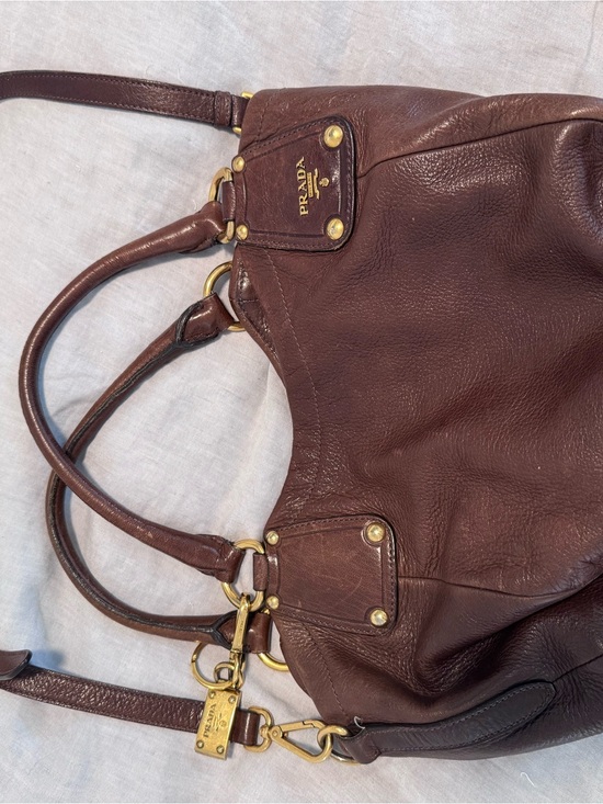 Prada Handbags - Prada Chocolate Brown Leather Shoulder Bag with Gold Hardware